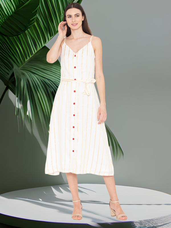 Buy Striped A-Line Midi Dress For Women Online in India