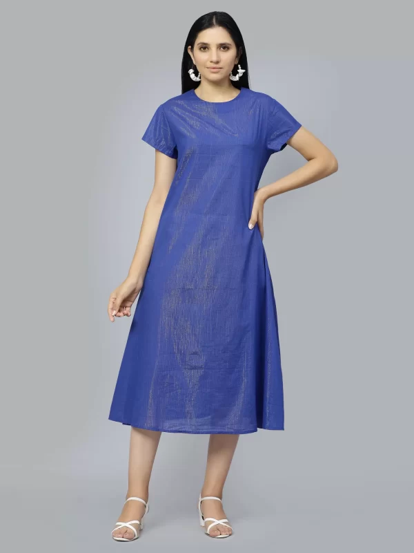Buy Blue Striped A-Line Midi Dress For Women