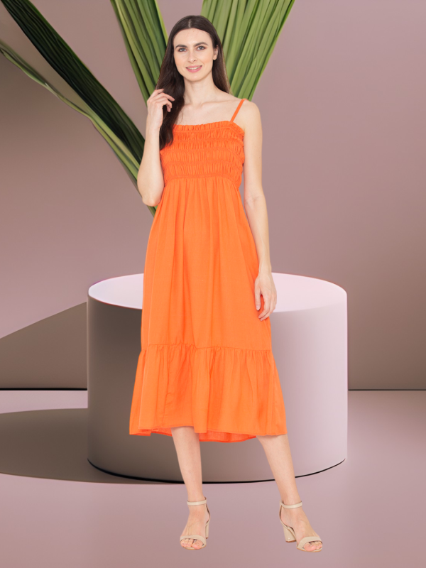 Buy Orange Straps Fit & Flare Midi Dress Online in India