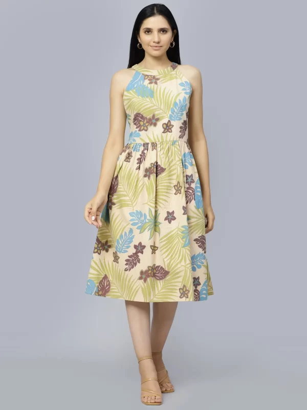 Printed Fit & Flare Cotton Midi Dress Online