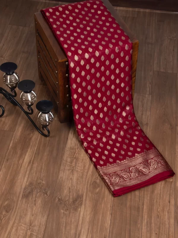 Red Banarasi Saree with Golden Zari Weave Soft Silk