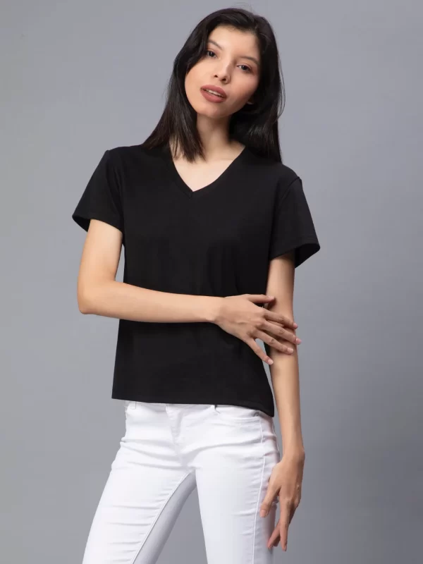 Buy V-Neck Slim Fit Cotton T-shirt Online in India