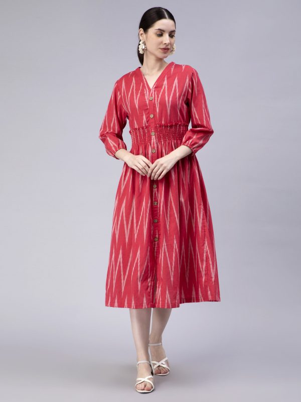 Buy V-Neck Smocked Cotton A-Line Midi Dress