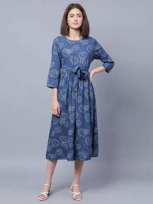 ENTELLUS A Line Frock Dress in blue colour for women's