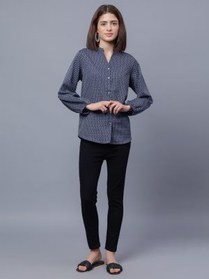 ENTELLUS Women's mandarin collar full sleeve top shirt
