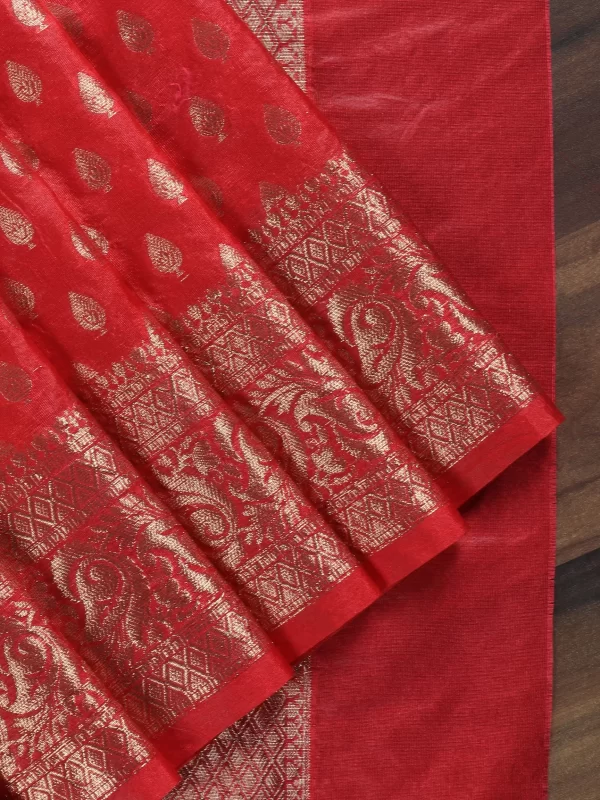 Banarasi Saree with Red colur &Golden Zari Weave Soft Silk
