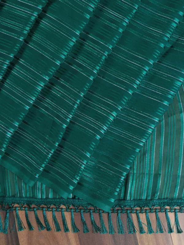 Embellished Striped Dark Green Saree