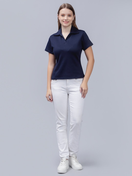 Buy Polo Collar Blue Slim Fit T-shirt For Women & Girl