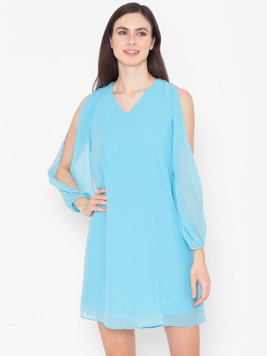 Buy Cold-Shoulder Sleeves A-Line Dress Online in India