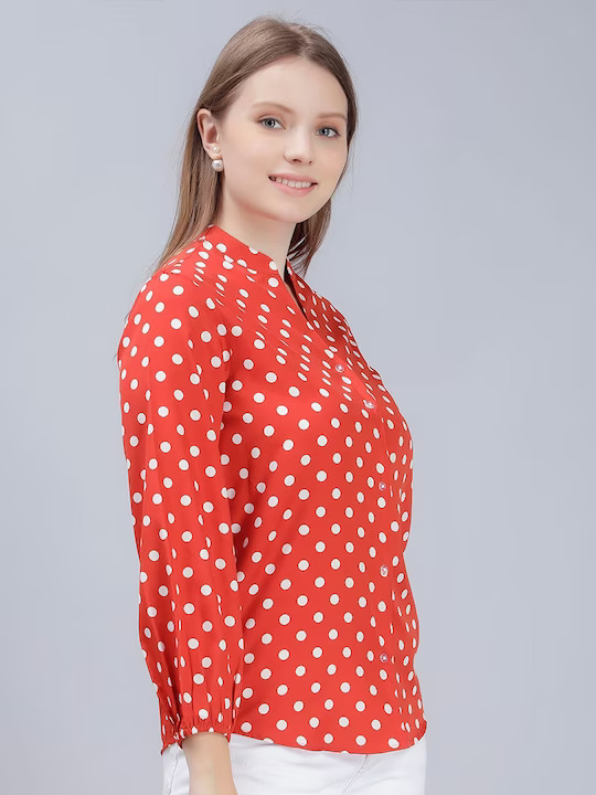 Buy Polka Dots Printed Mandarin Collar Casual Shirt