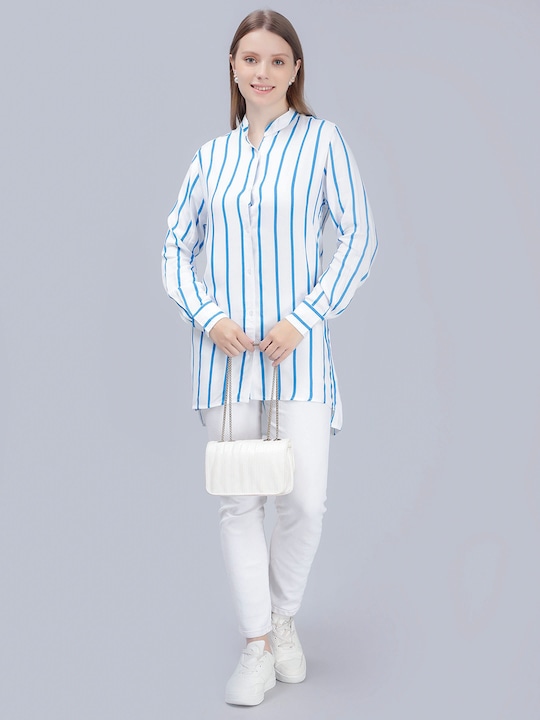 Buy Vertical Striped Longline Shirt For Women
