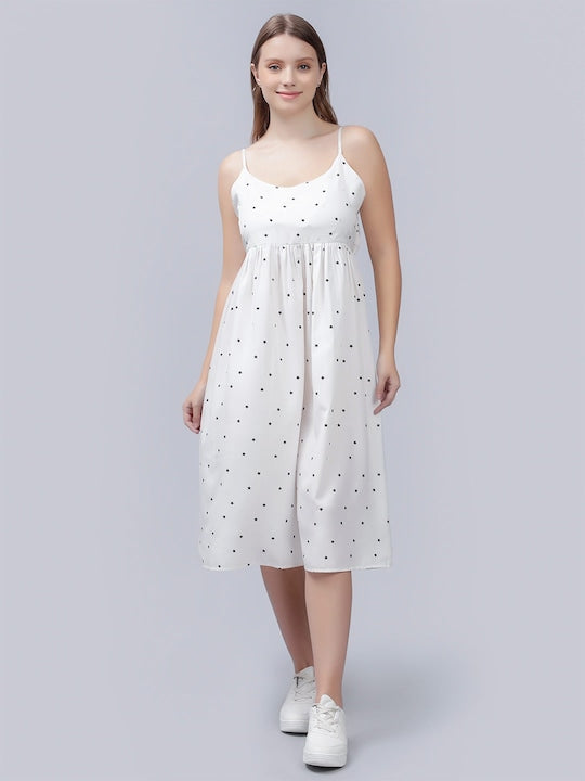 Polka Dot Printed Empire Midi Dress