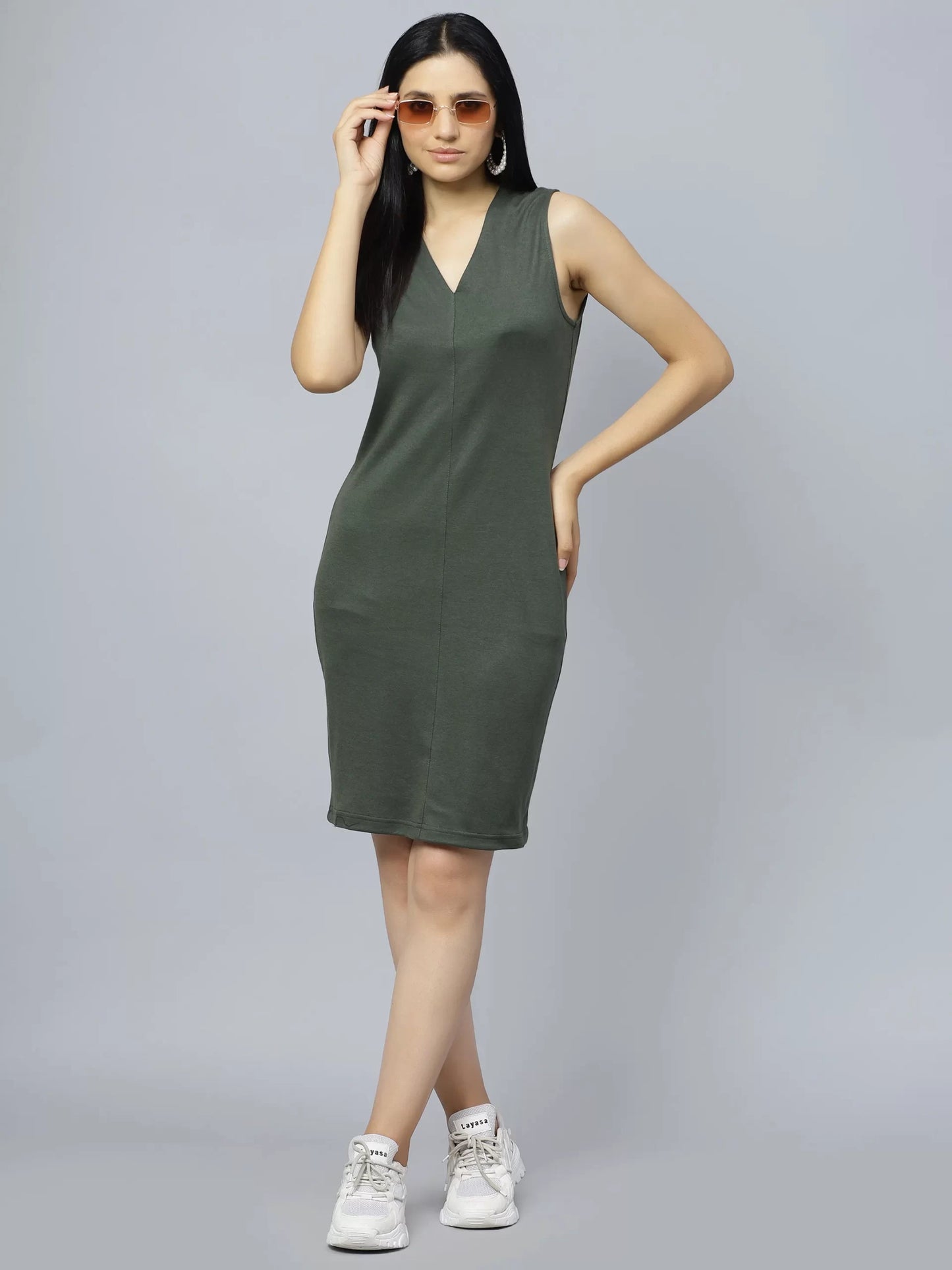 V-Neck Sleeveless Cotton Sheath Dress