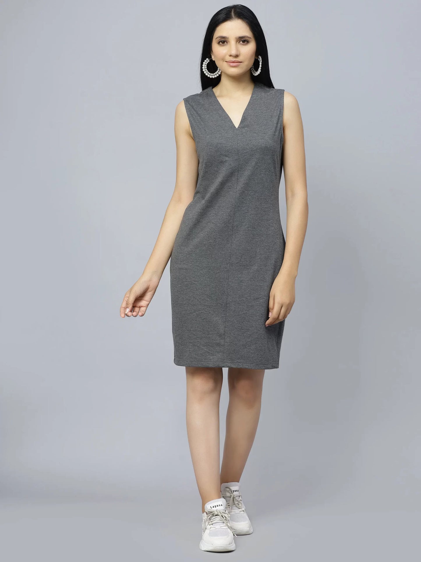 V-Neck Sleeveless Cotton Sheath Dress