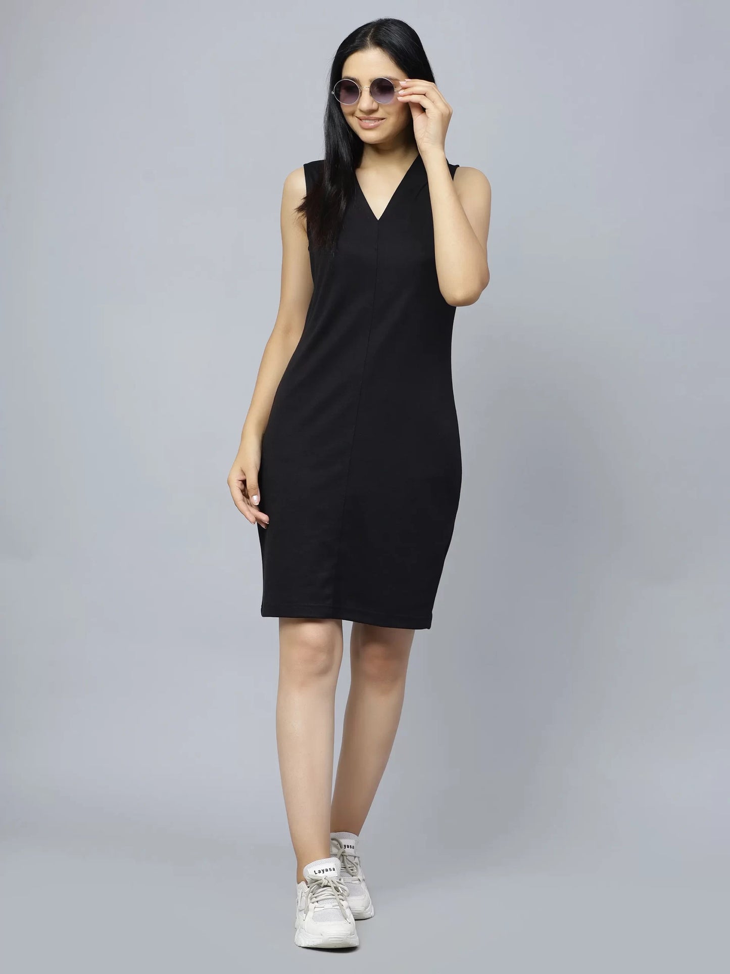 V-Neck Cotton Sheath Dress