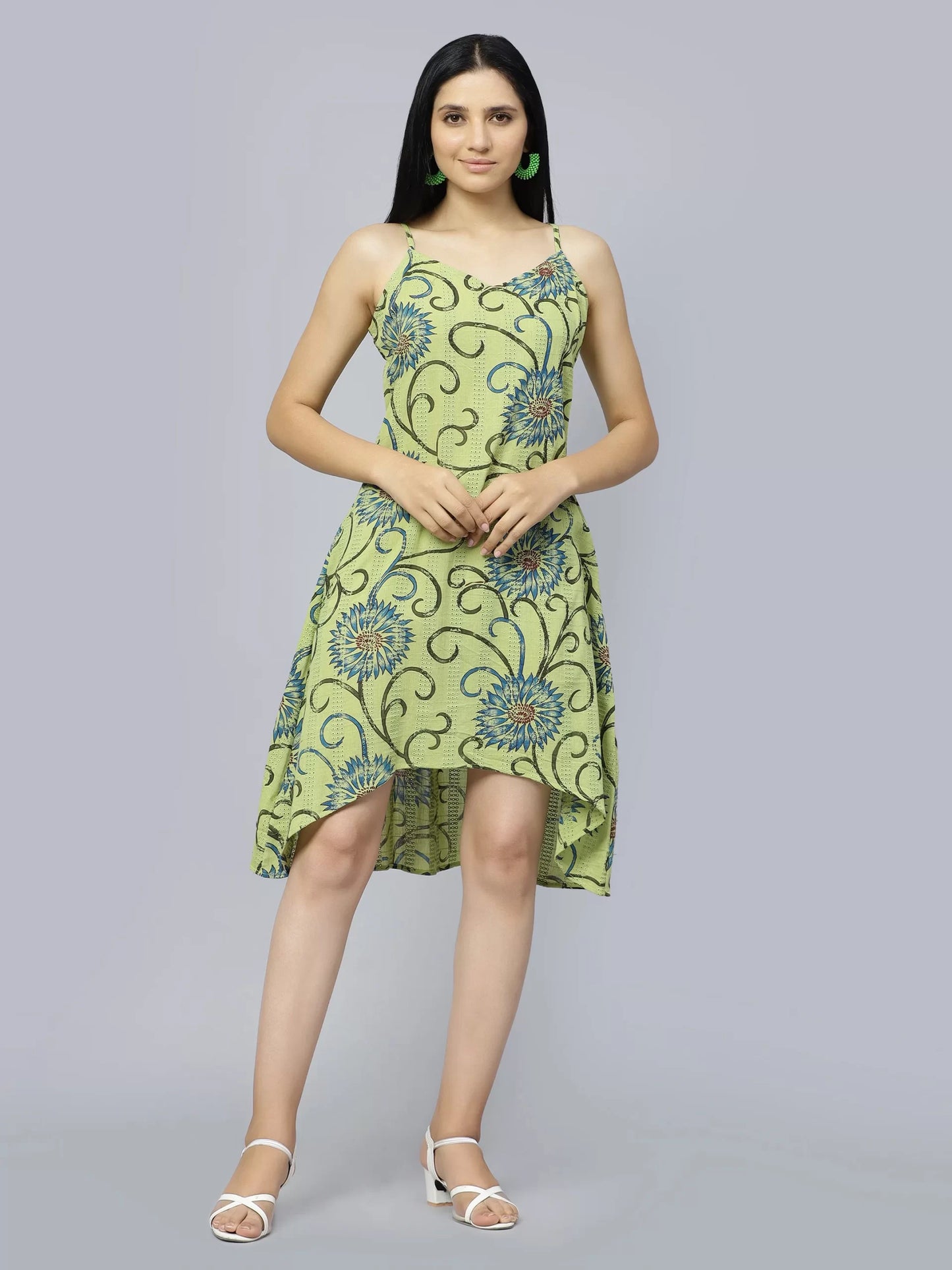 Floral Printed Shoulder Straps A-Line Dress