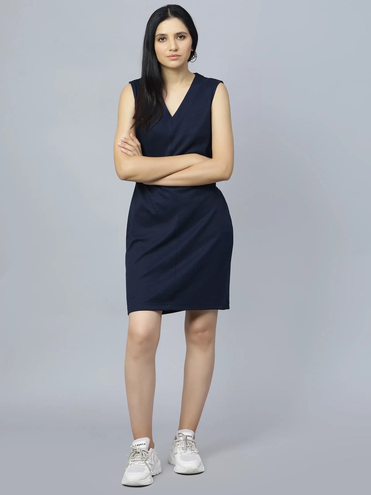 V-Neck Cotton Sheath Dress