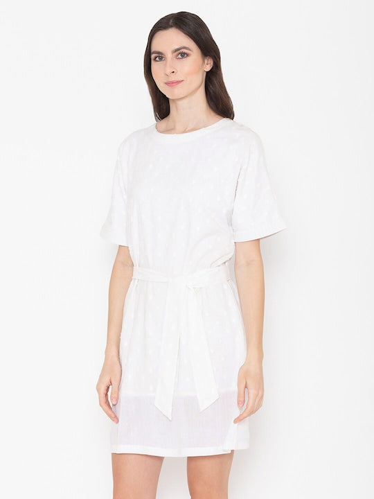 Round Neck Cotton A-Line Dress