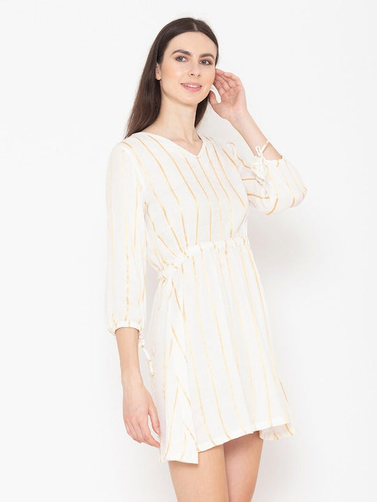 Striped Puff Sleeve Fit & Flare Mini Dress