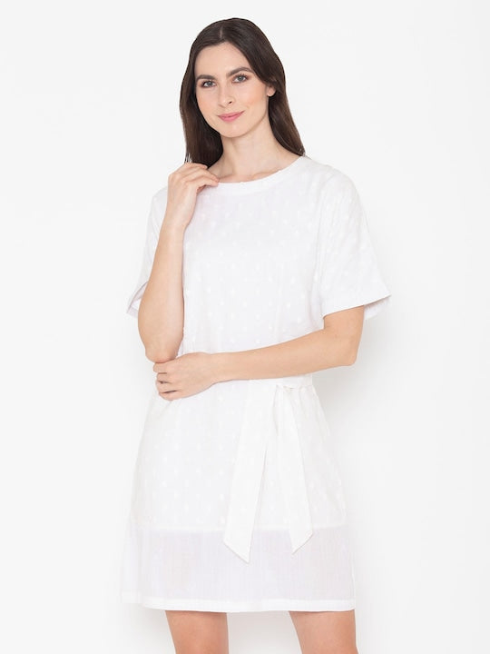 Round Neck Cotton A-Line Dress