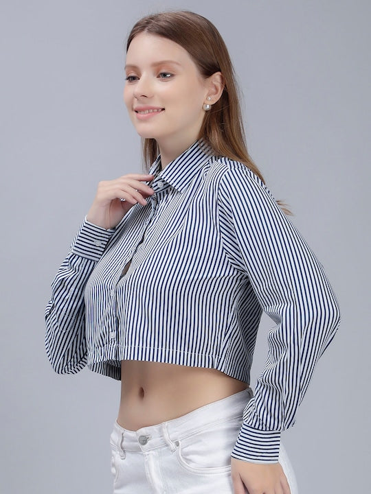 Comfort Slim Fit Opaque Striped Crop Casual Shirt