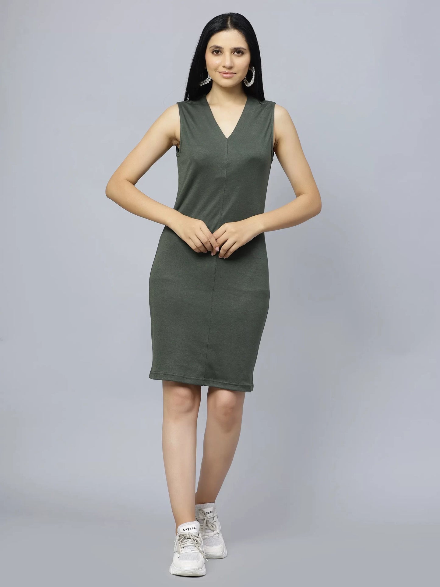 V-Neck Sleeveless Cotton Sheath Dress