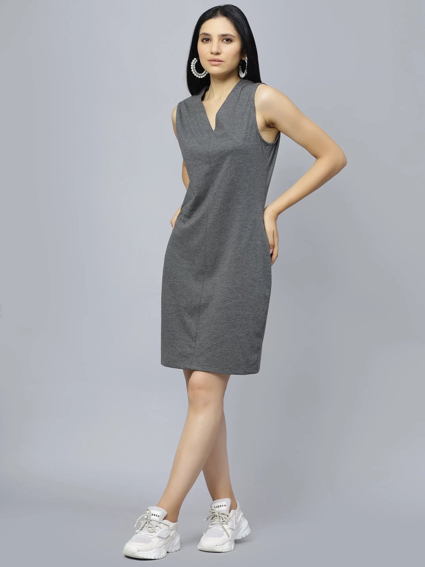 V-Neck Sleeveless Cotton Sheath Dress