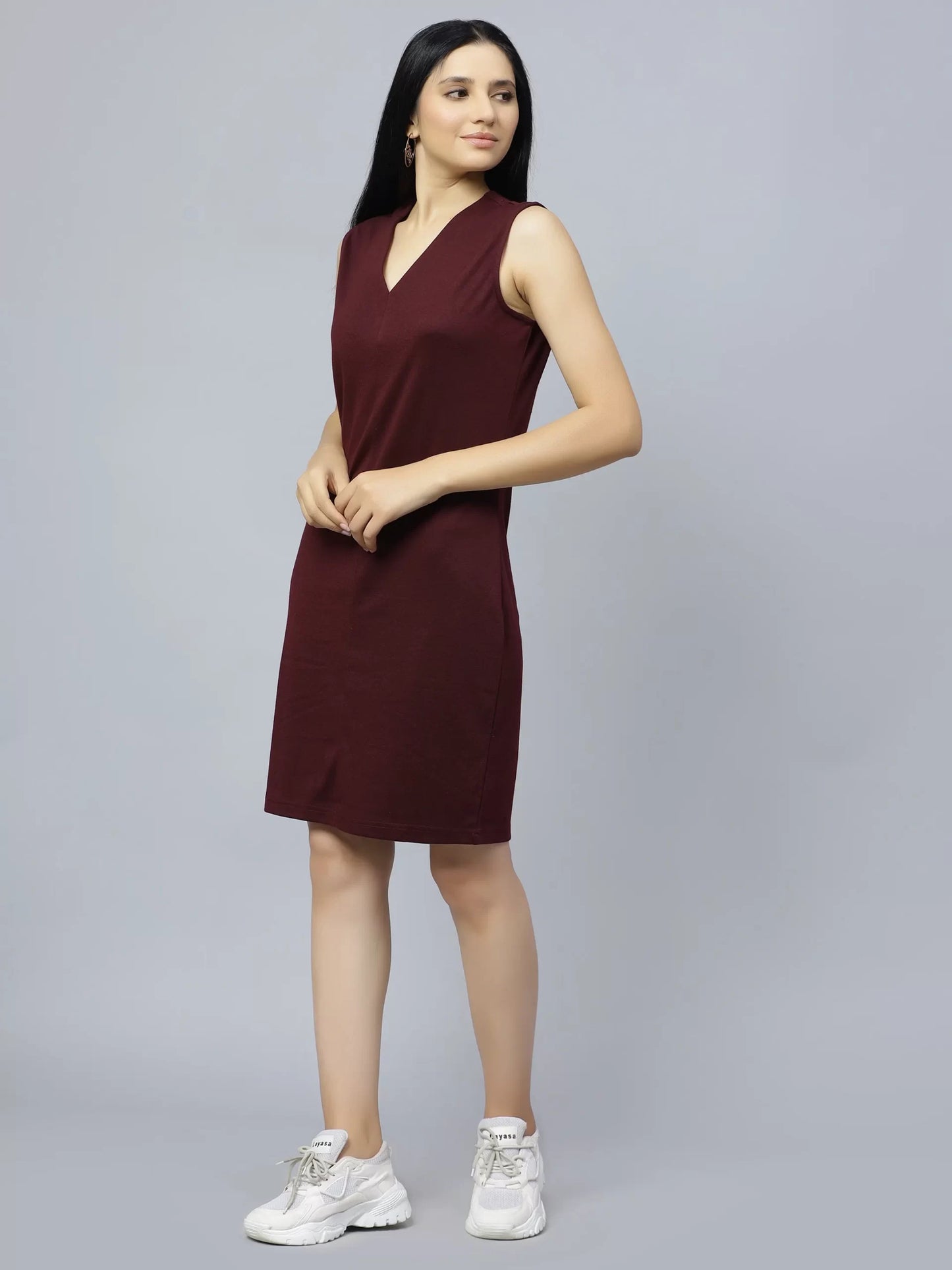 Maroon V-Neck Sheath Dress