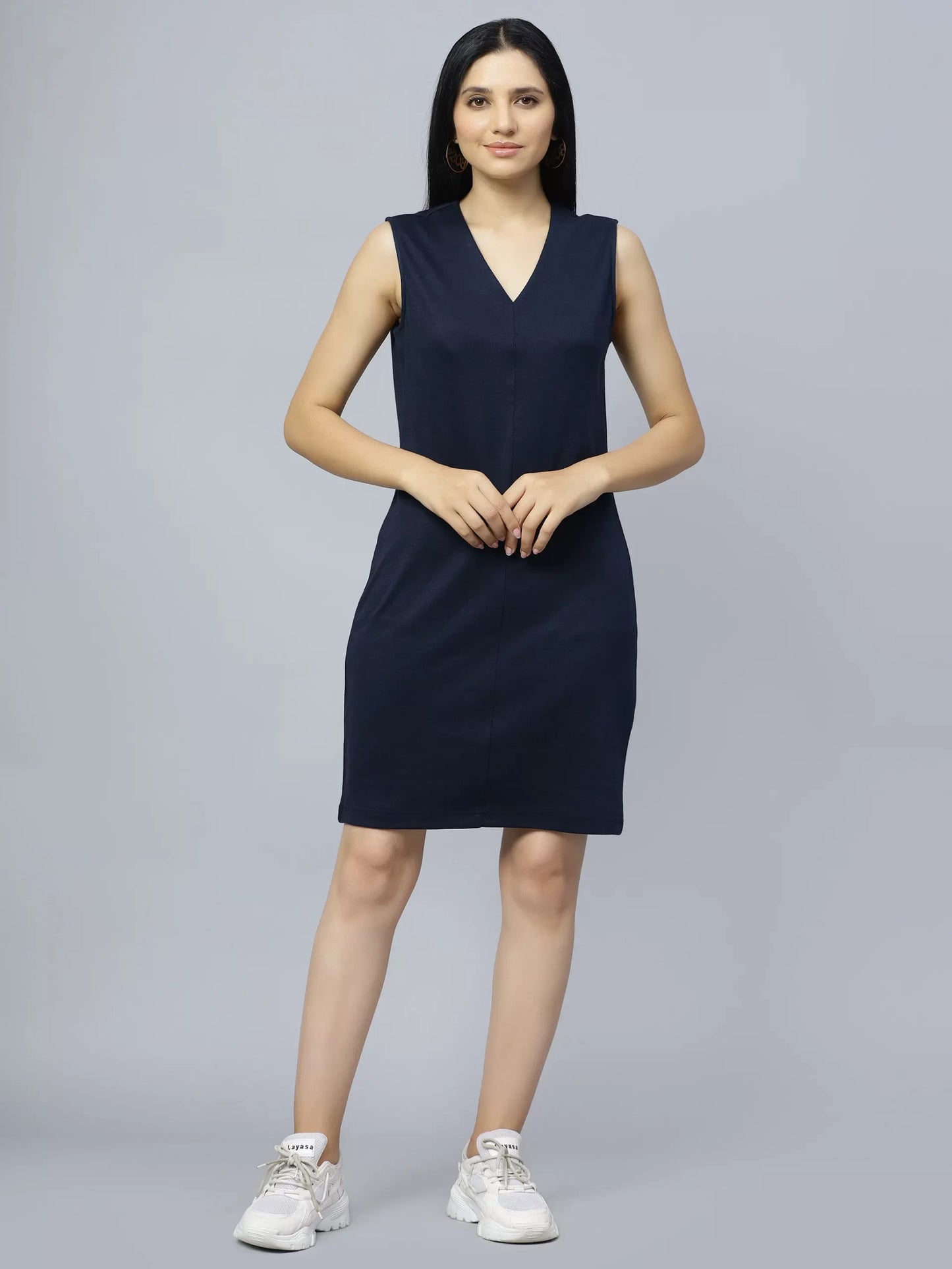 V-Neck Cotton Sheath Dress