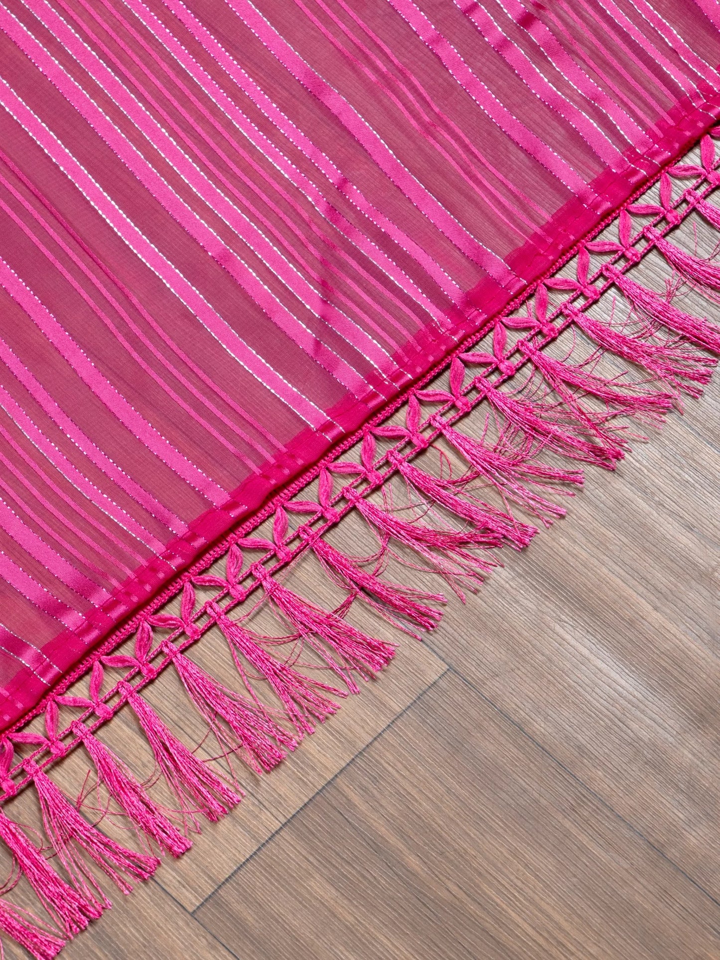 Embellished Striped Pink Saree