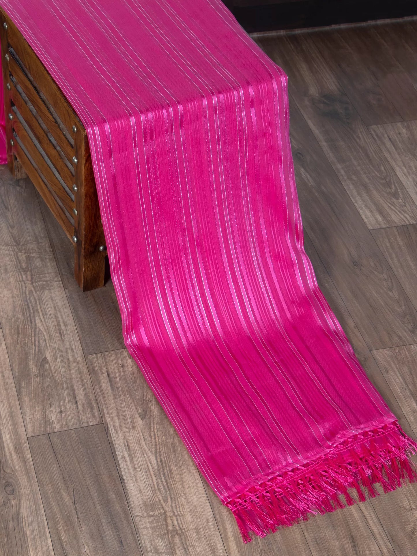 Embellished Striped Pink Saree