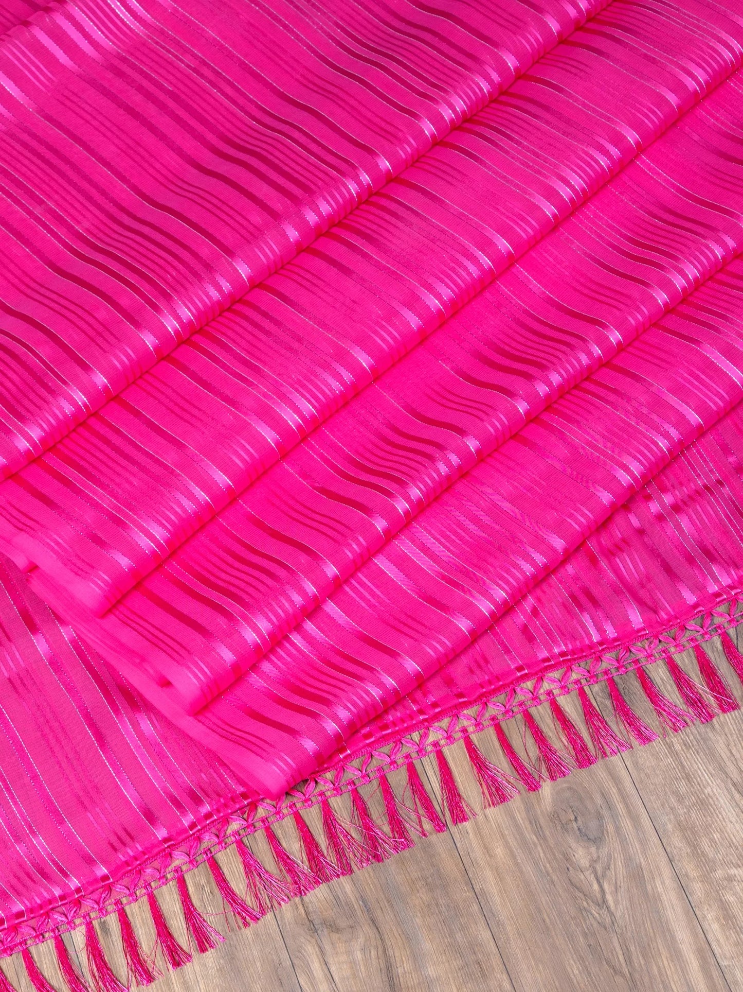 Embellished Striped Pink Saree