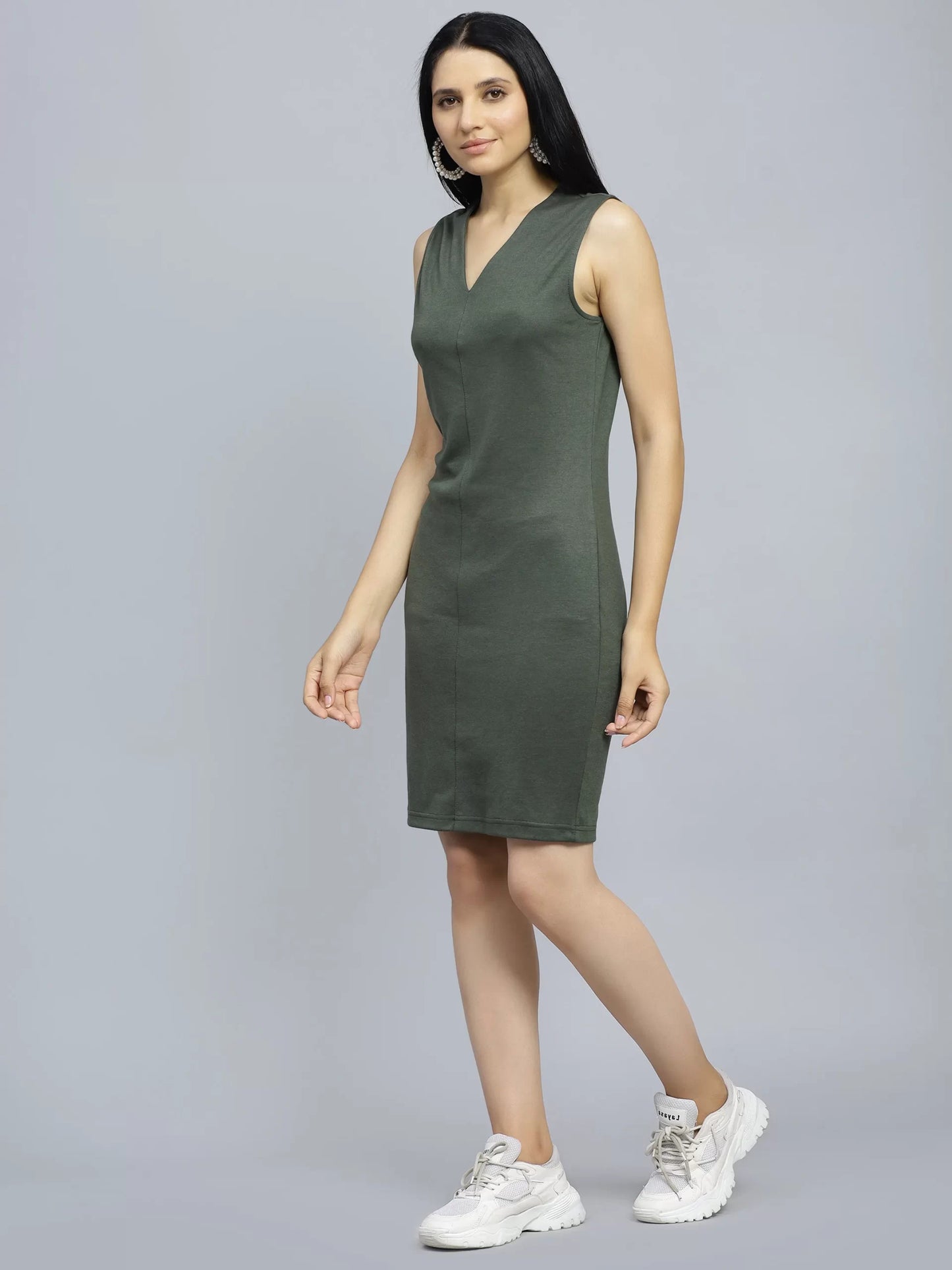 V-Neck Sleeveless Cotton Sheath Dress