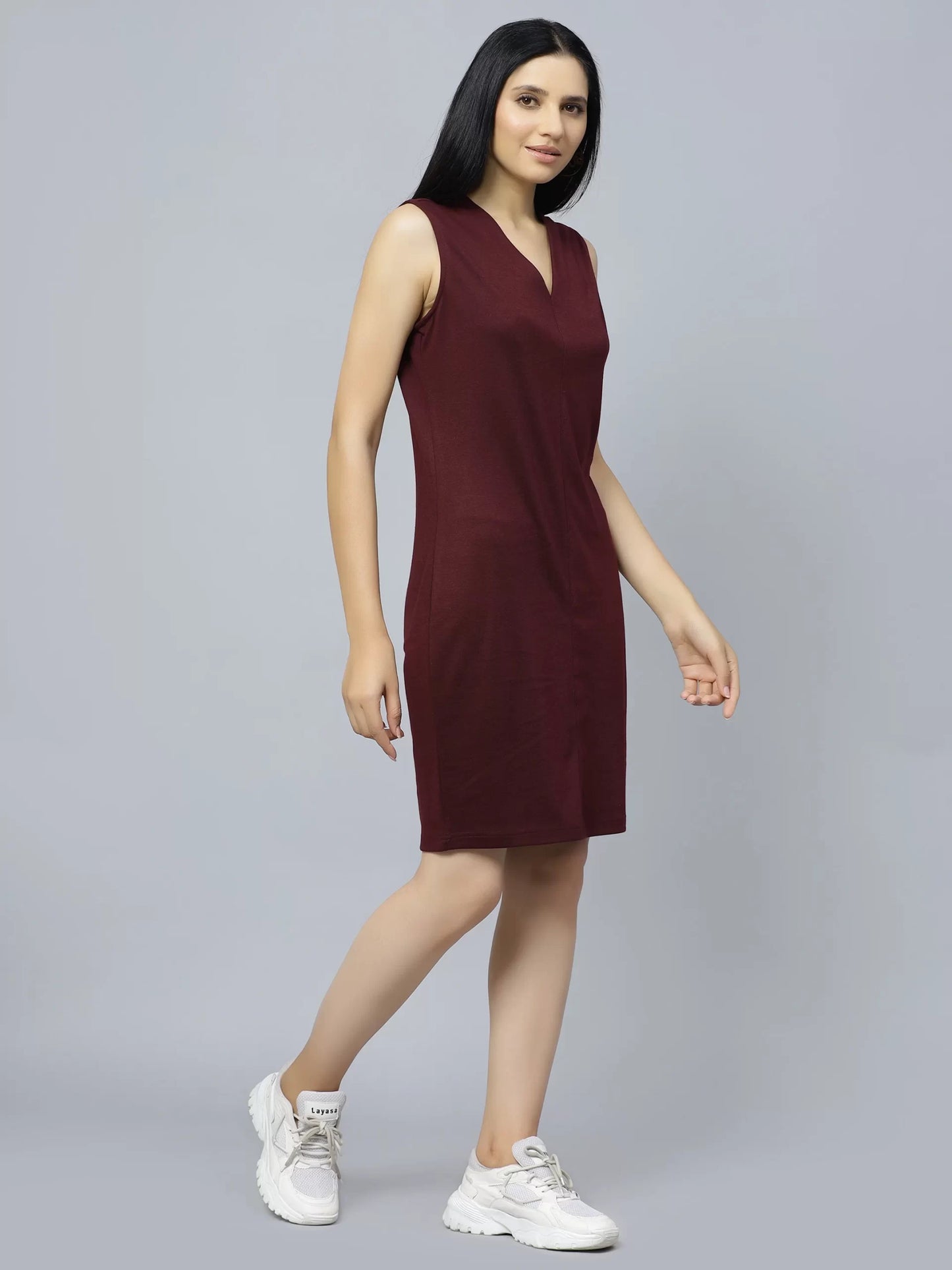 Maroon V-Neck Sheath Dress