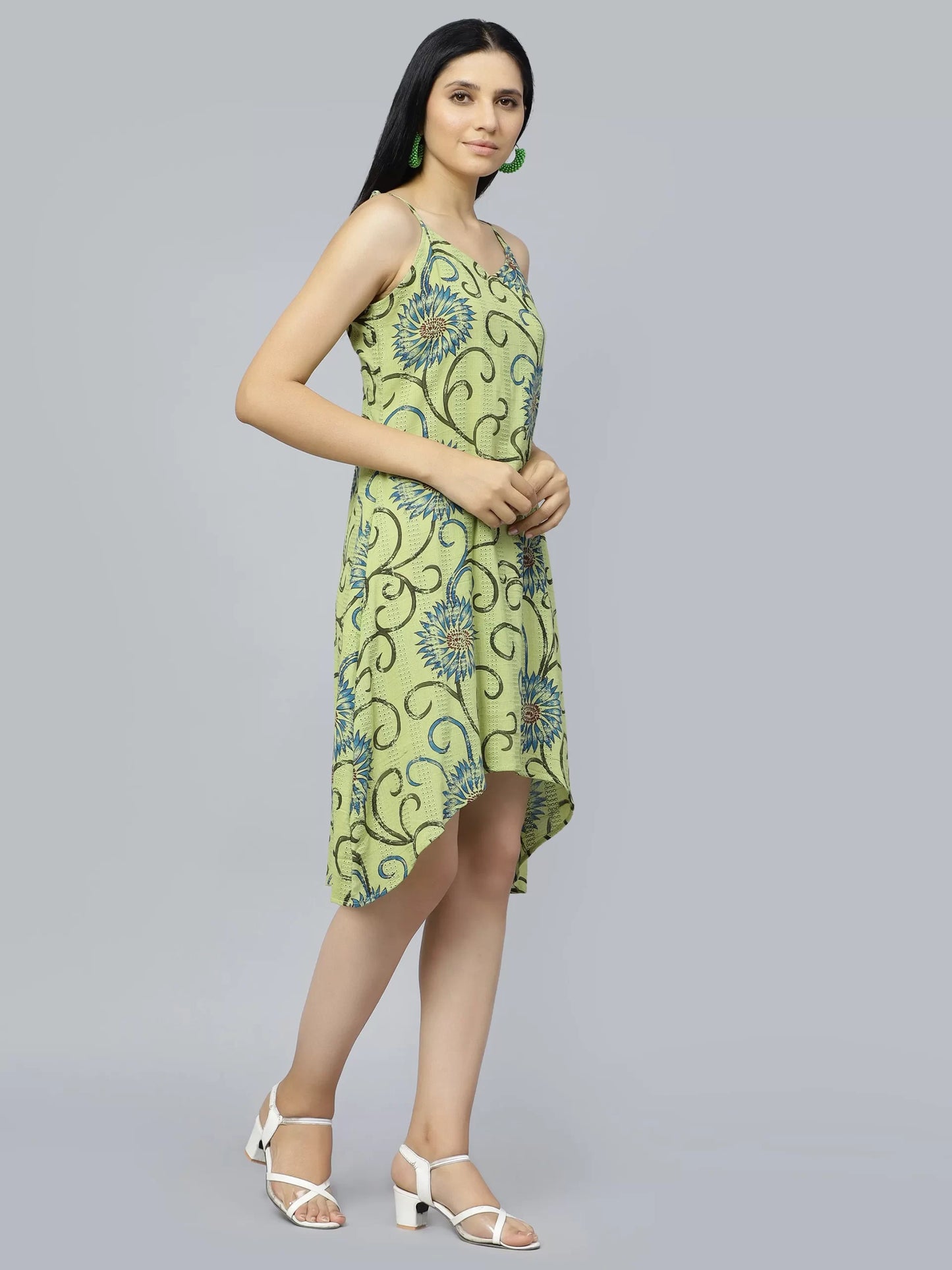 Floral Printed Shoulder Straps A-Line Dress