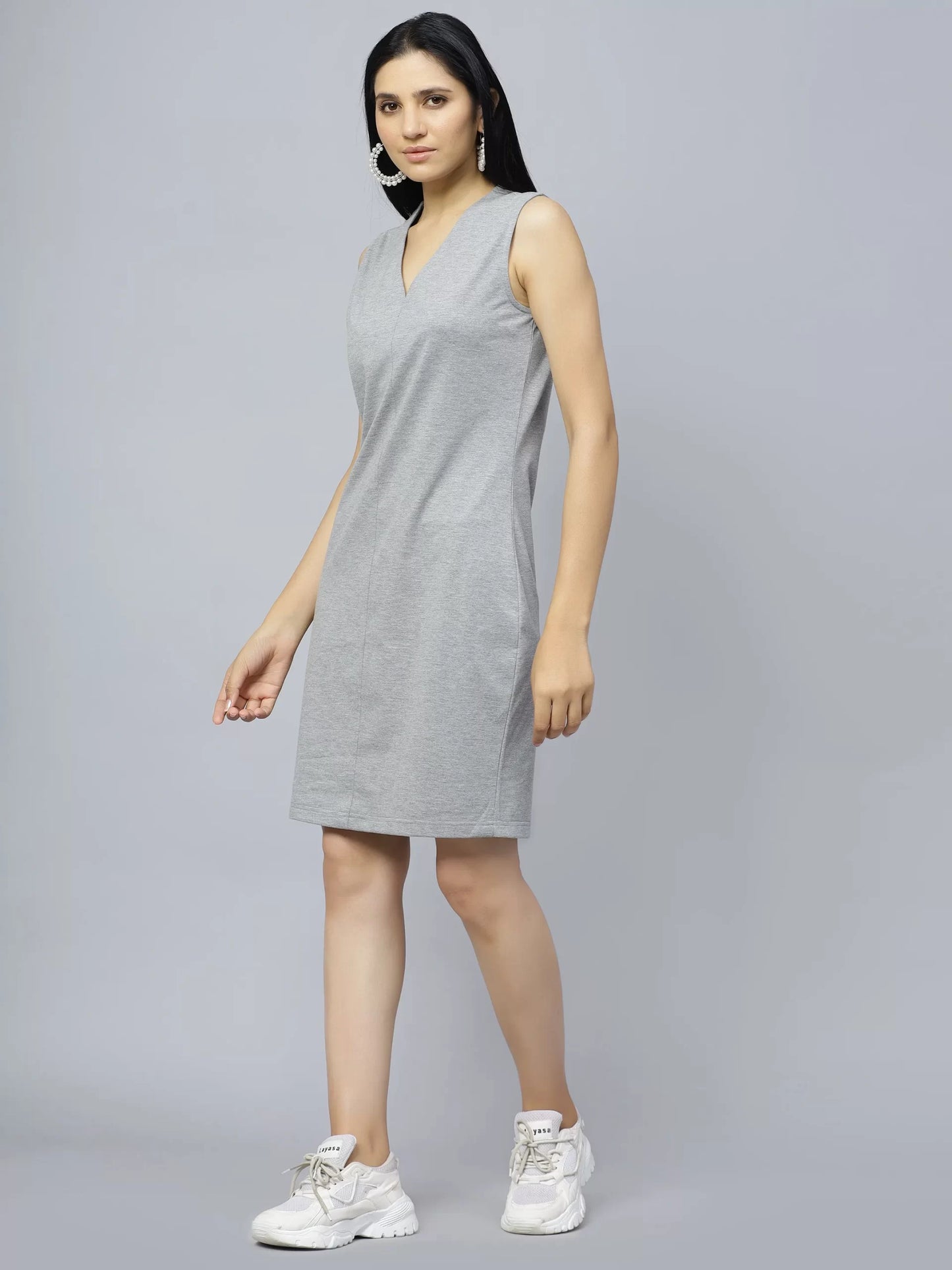 Grey V-Neck Sheath Dress