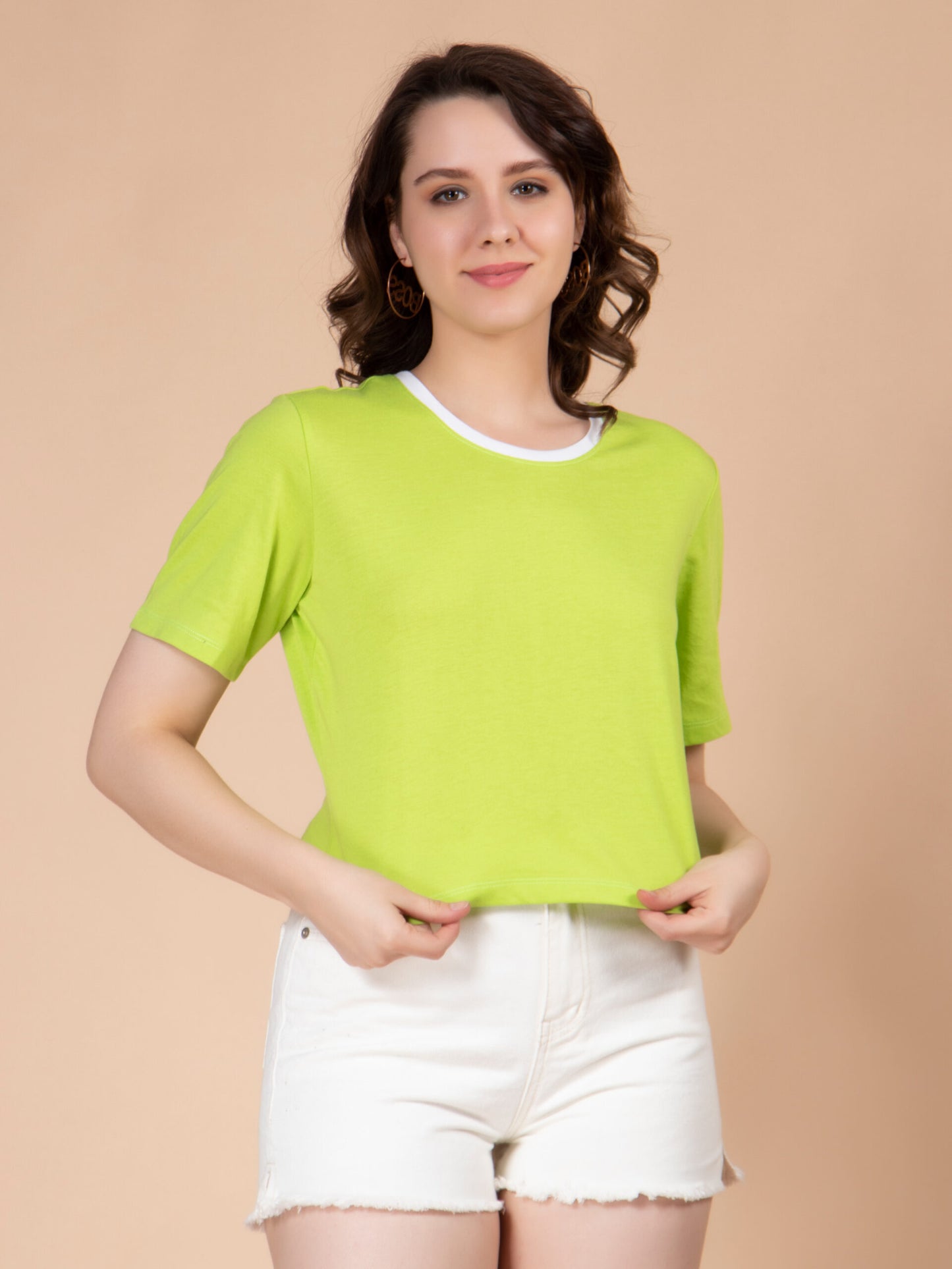 Round Neck Slim Fit Cotton Casual Crop T-shirt