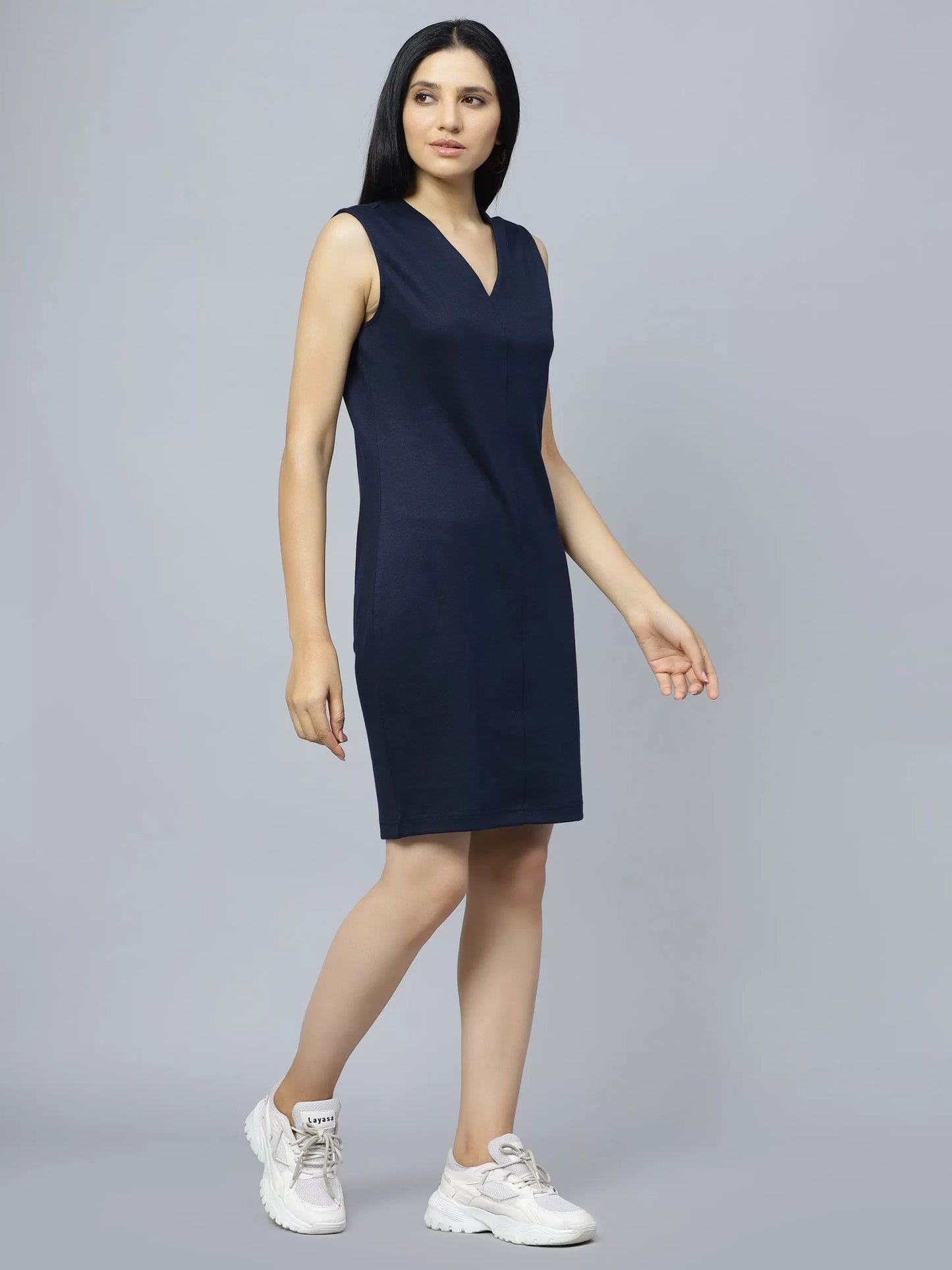 V-Neck Cotton Sheath Dress