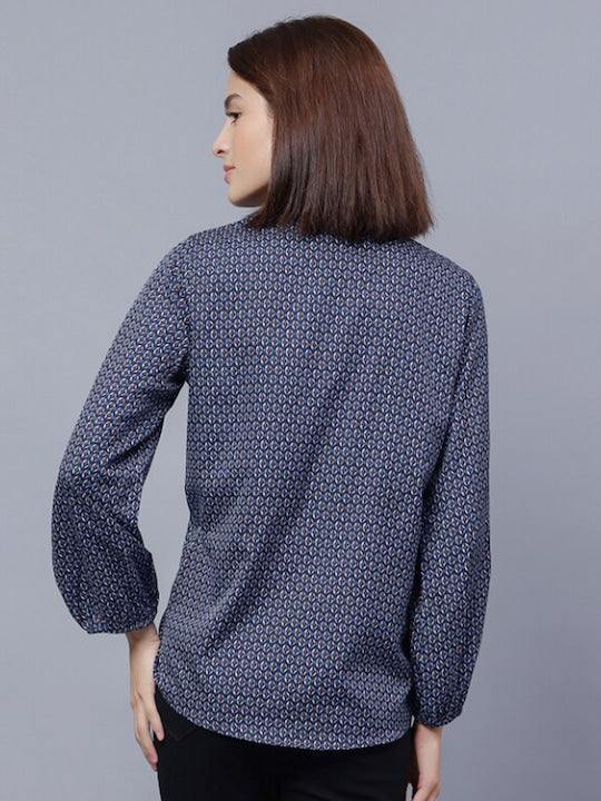 Comfort Geometric Printed Mandarin Collar Casual Shirt