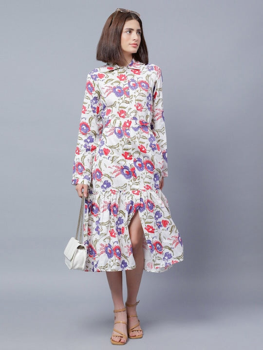 Floral Printed Shirt Midi Dress