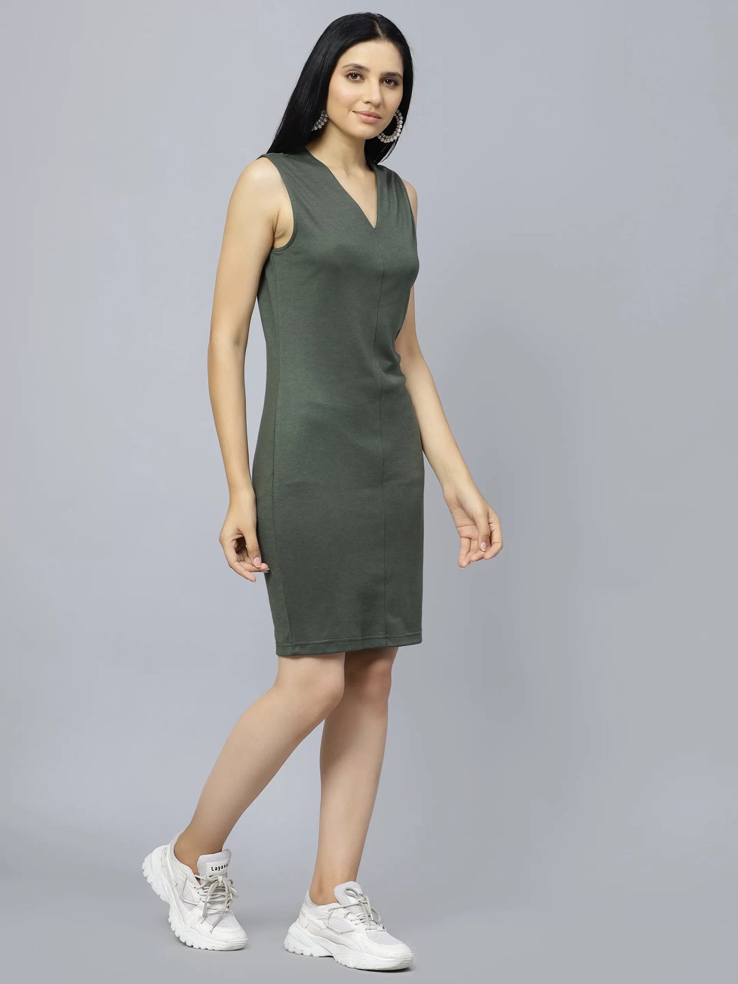 V-Neck Sleeveless Cotton Sheath Dress