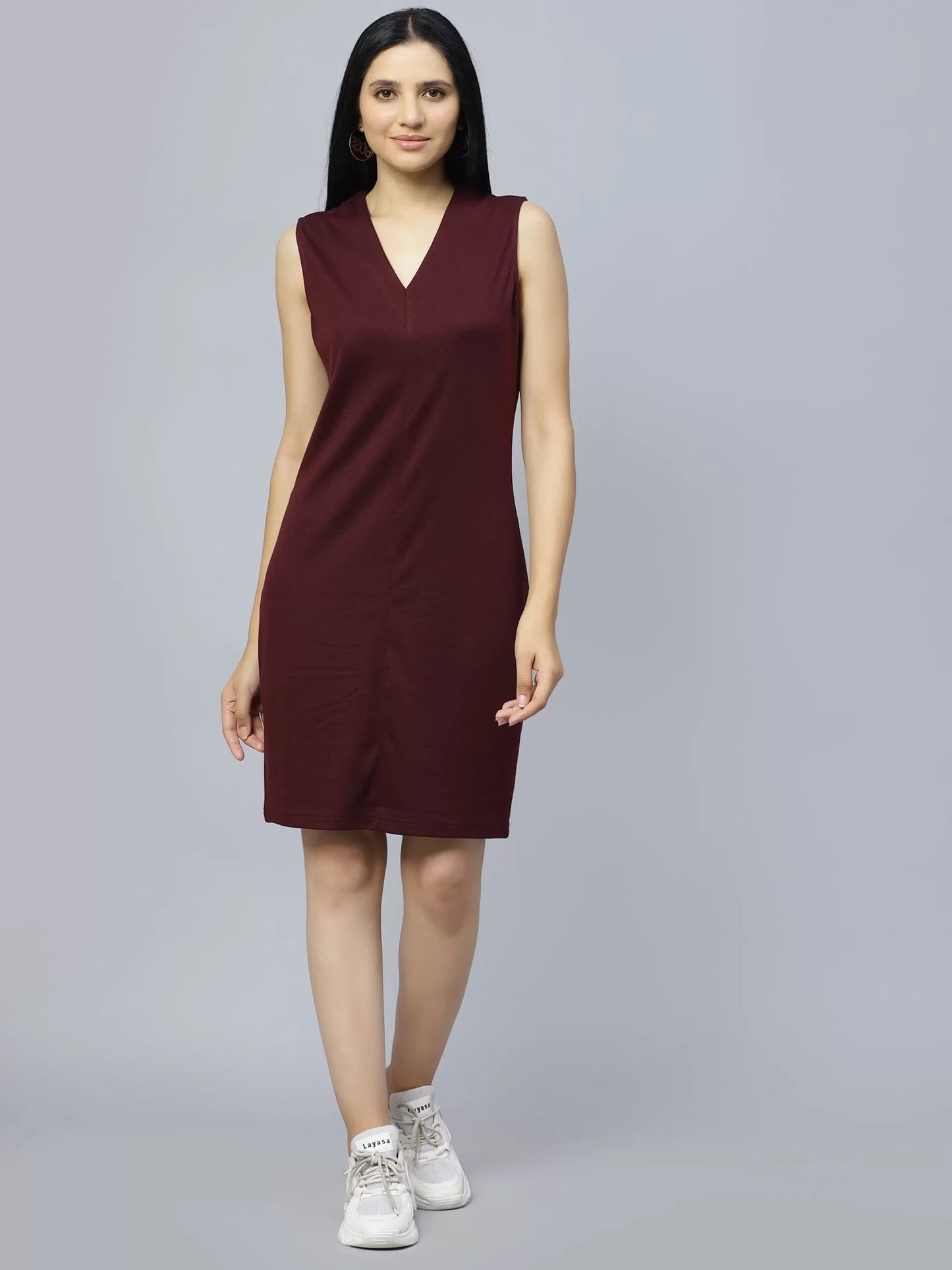 Maroon V-Neck Sheath Dress