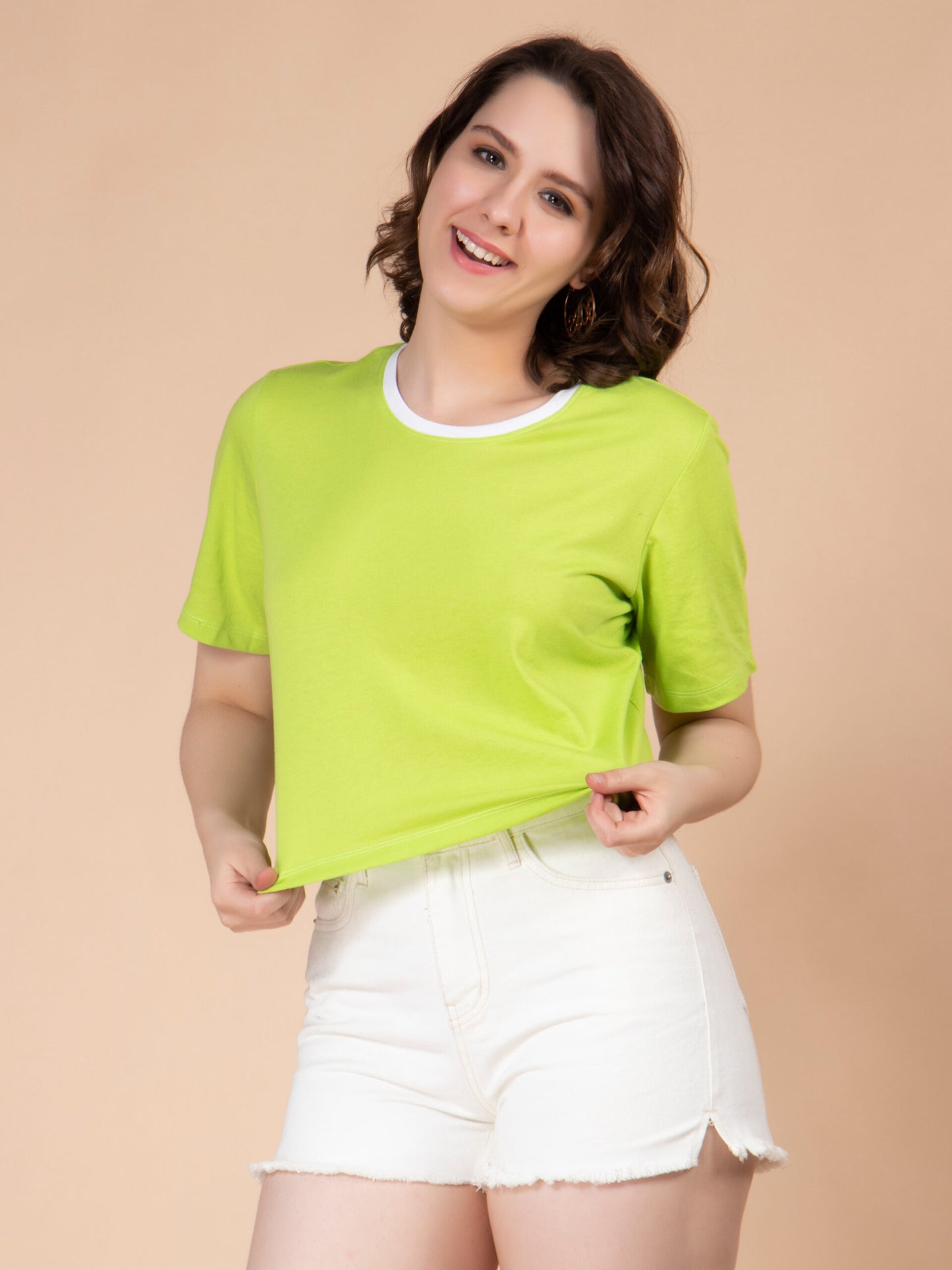 Round Neck Slim Fit Cotton Casual Crop T-shirt