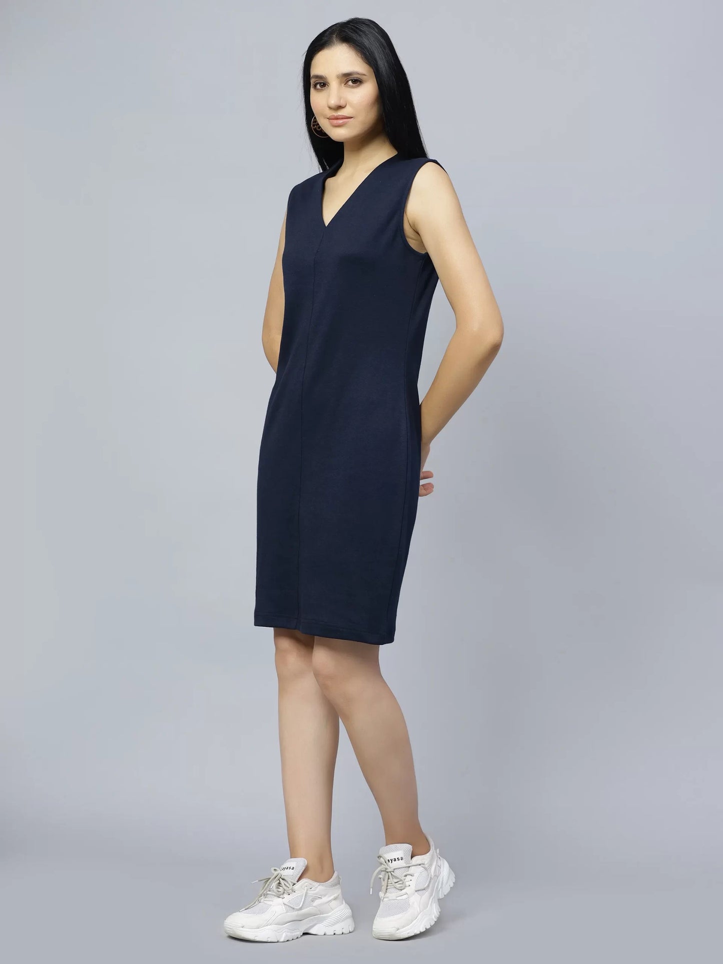 V-Neck Cotton Sheath Dress