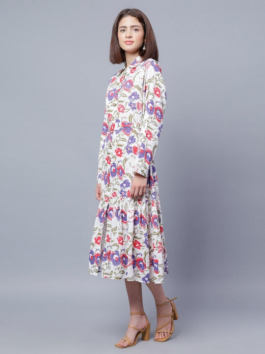 Floral Printed Shirt Midi Dress