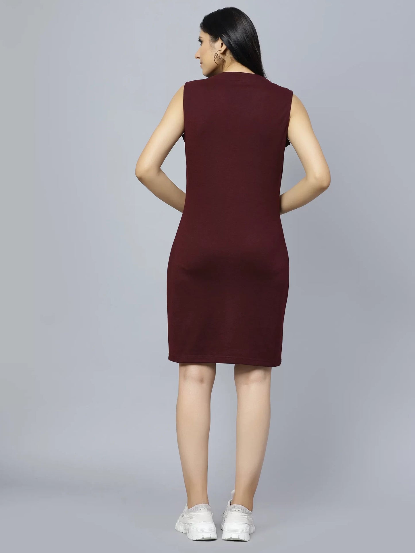 Maroon V-Neck Sheath Dress