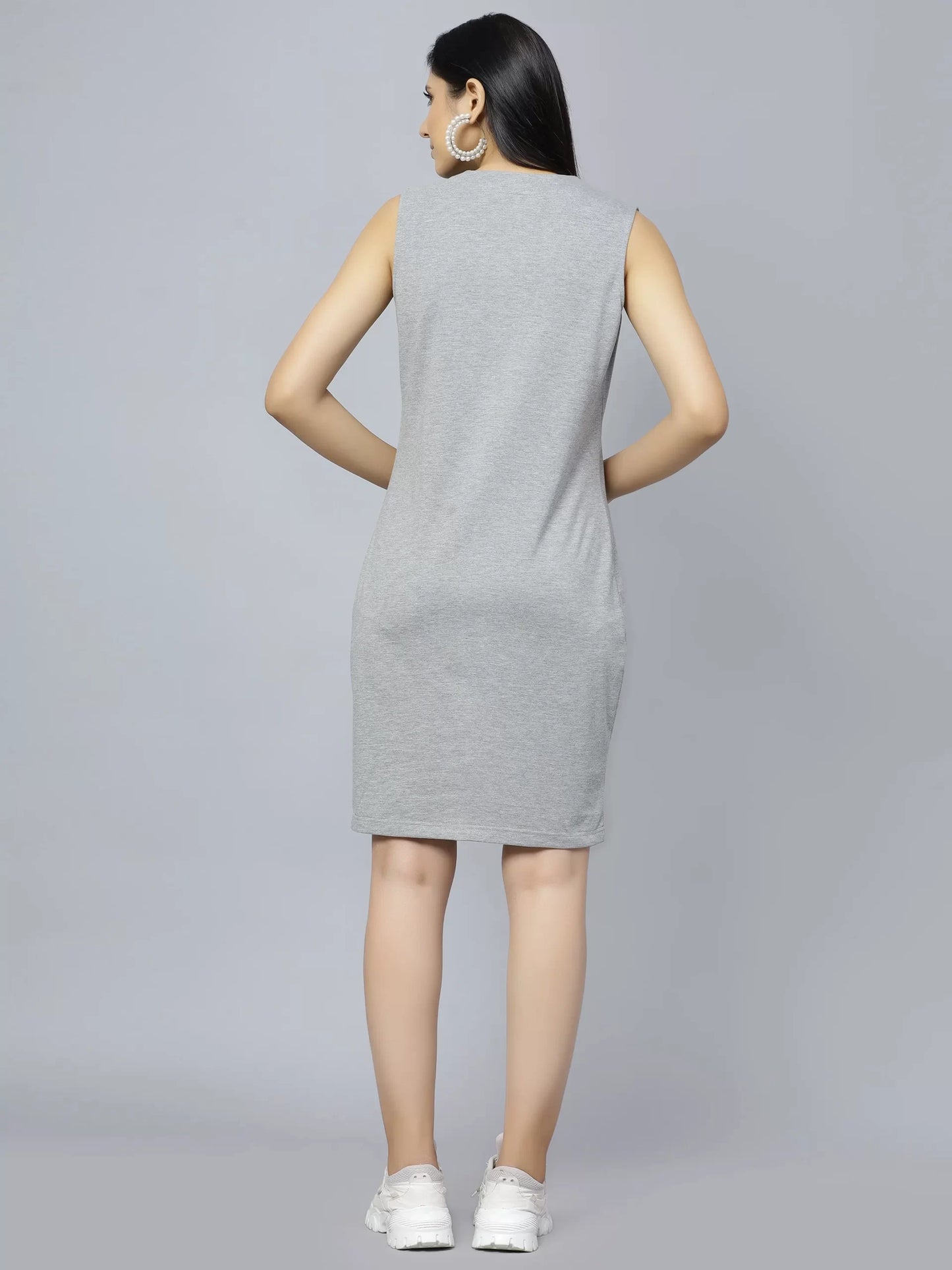 Grey V-Neck Sheath Dress