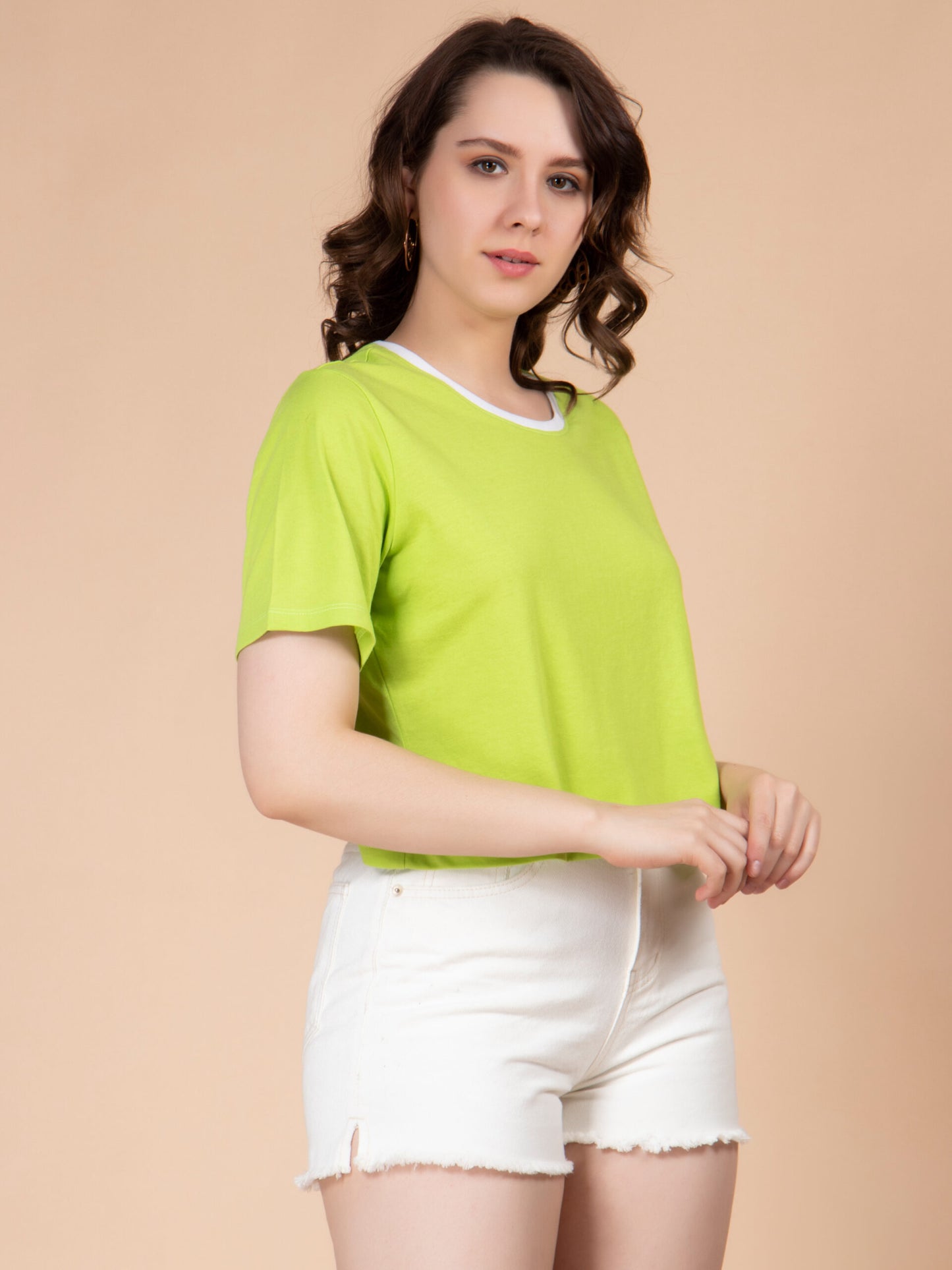 Round Neck Slim Fit Cotton Casual Crop T-shirt