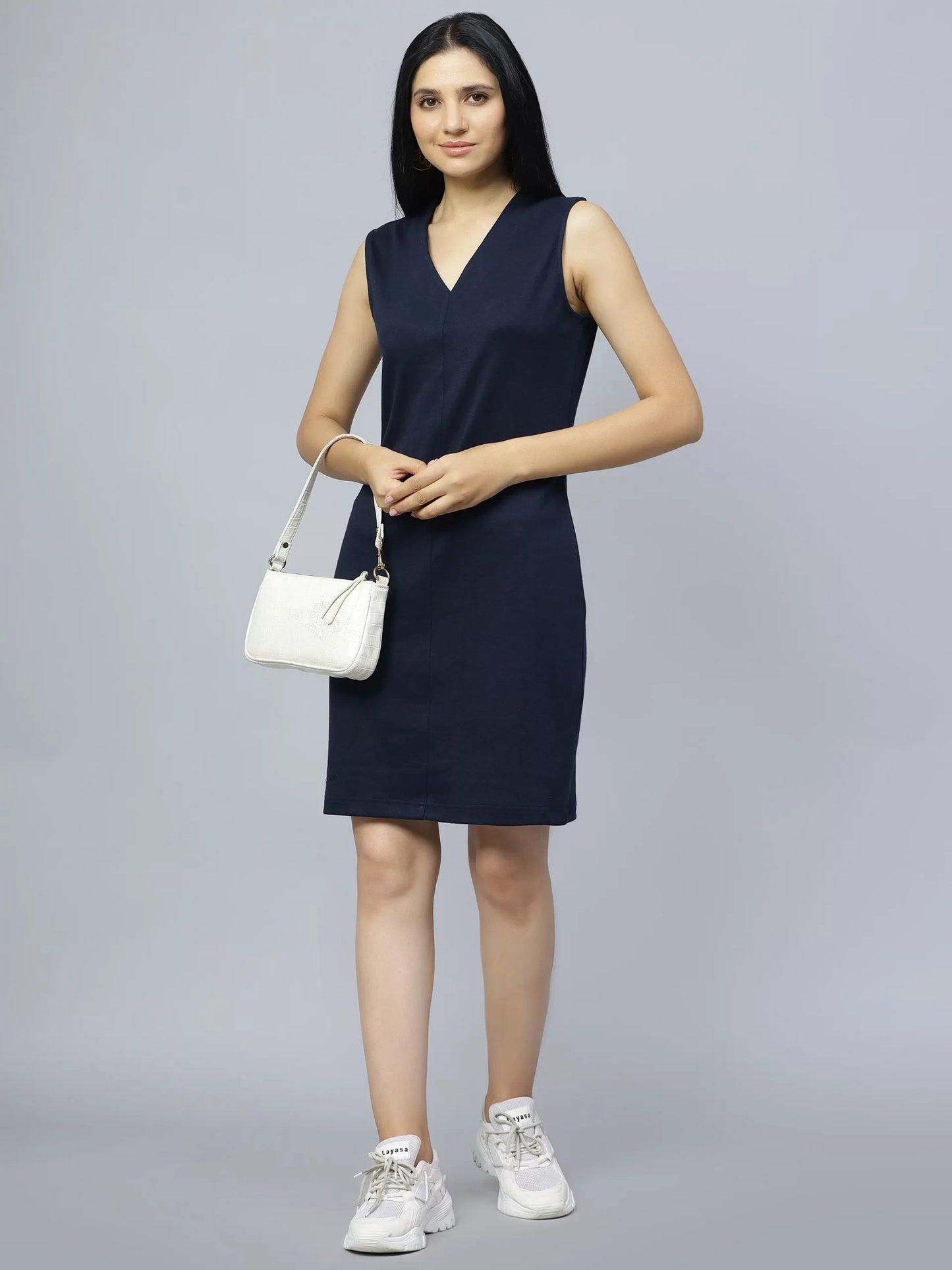 V-Neck Cotton Sheath Dress