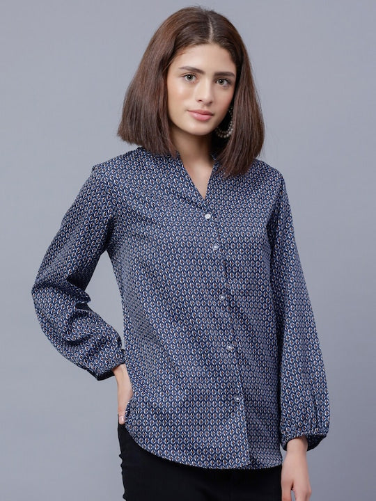 Comfort Geometric Printed Mandarin Collar Casual Shirt